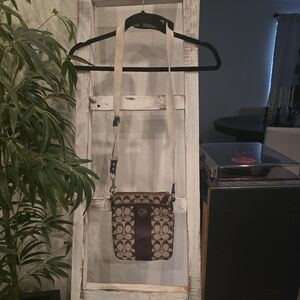 Coach Sutton Signature Slingback Crossbody Brown and Tan